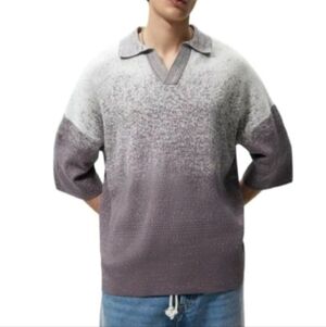 ZARA OMBRÉ degrade KNIT POLO SHIRT VIOLET sz S/M